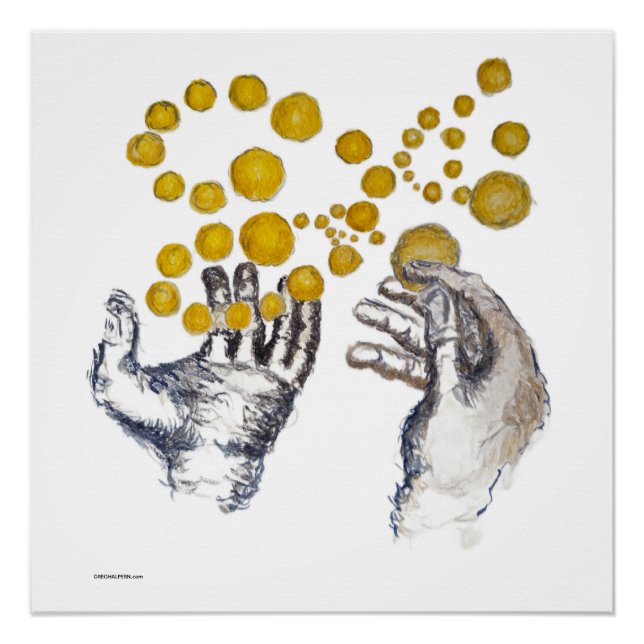 Poster Mains tendues avec Globes dorés (Devant)
