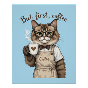 Poster Mais d'abord, chat café
