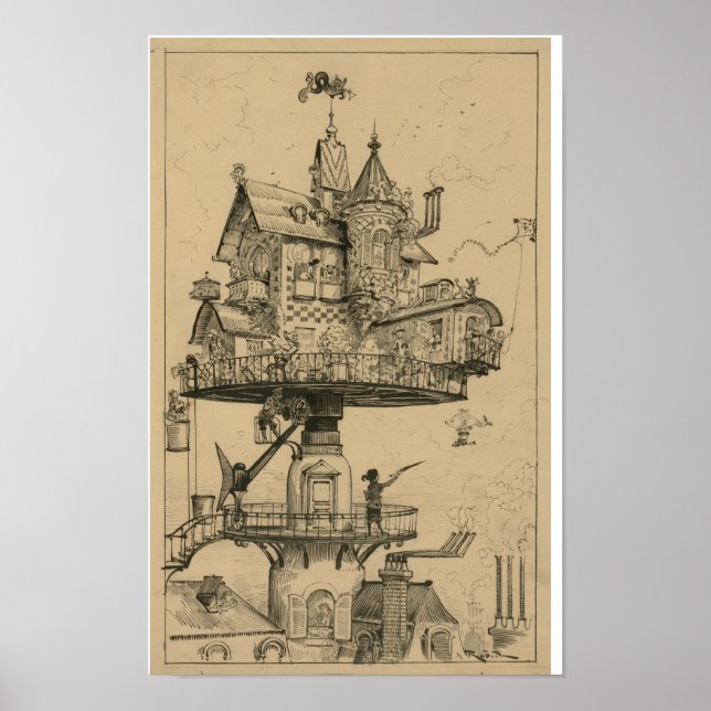 Poster Maison aérienne par Albert Robida (1883) (Devant)
