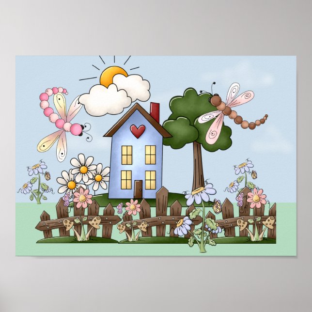 Poster Maison de campagne folklorique mignonne et clôture (Devant)