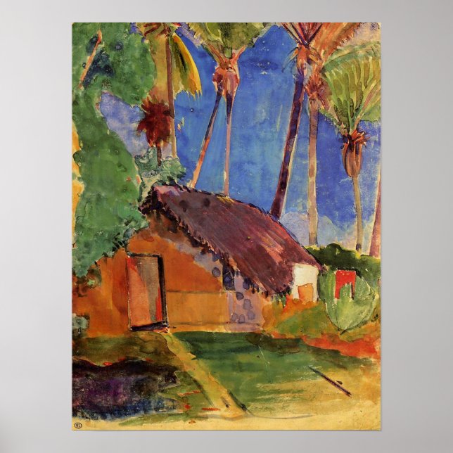 Poster 'Maison de chaume sous les paumes' - Paul Gauguin  (Devant)
