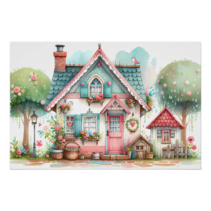 Poster Maison de Conte de Fées Pastel Fantaisiste Art