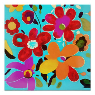 Poster Maison Florales Inspiré des années 70 Peinture