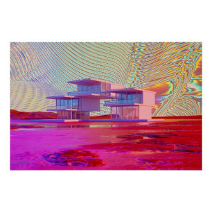 Poster Maison futuriste au milieu d'un surréel coloré