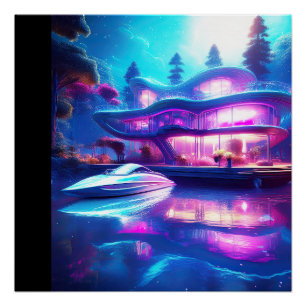 Poster Maison Futuriste Sur Le Lac