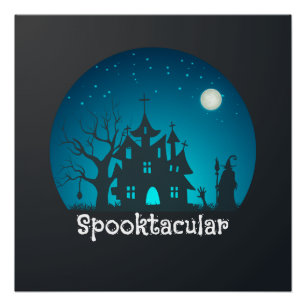 Poster Maison hantée bleue et noire Spooktacular