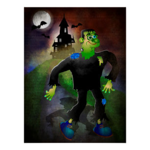 Poster Maison hantée et monstre mignon