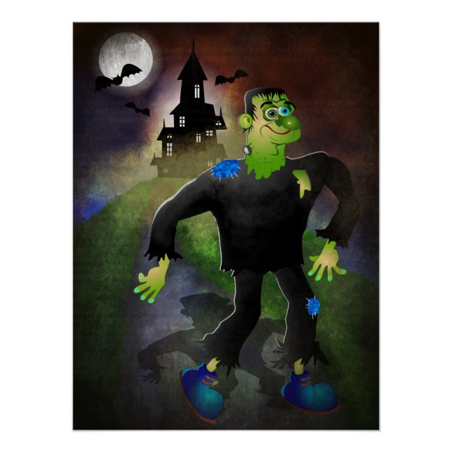 Poster Maison hantée et monstre mignon (Devant)