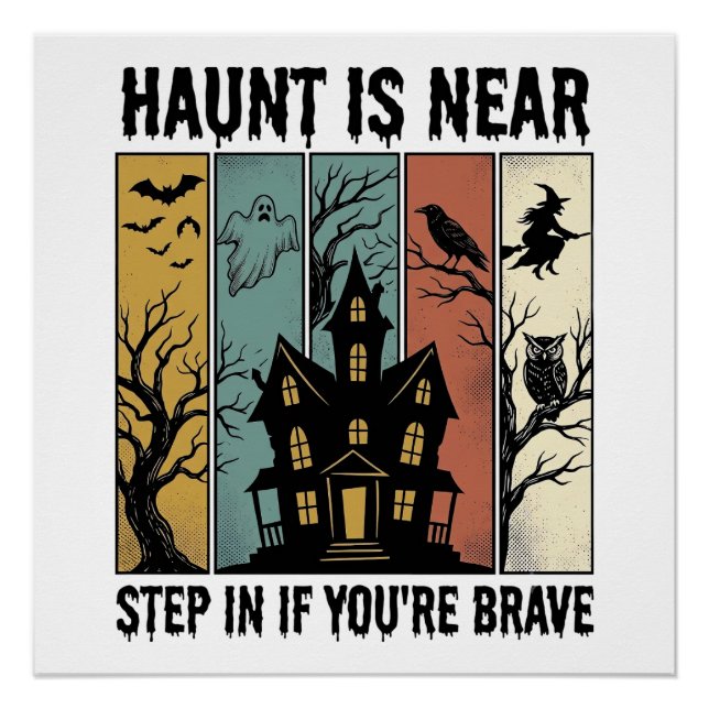 Poster Maison Hantée Halloween Gravure Vintage Épouvantab (Devant)