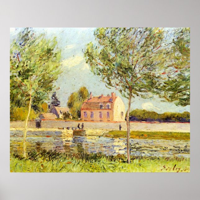 Poster Maisons sur les rives du Loing par Alfred Sisley (Devant)
