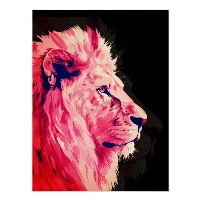 Poster Majesté Lion Rose sur Toile Noire (Devant)