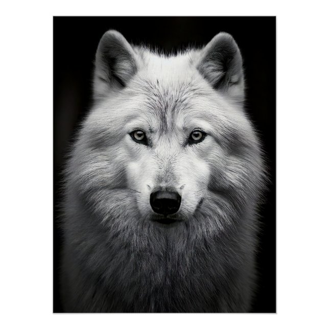 Poster Majestic Arctic Wolf Portrait in High Contrast Bla (Devant)