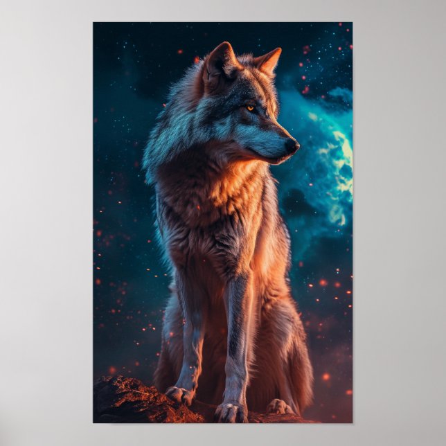 Poster Majestic Grey Wolf Wildlife (Devant)