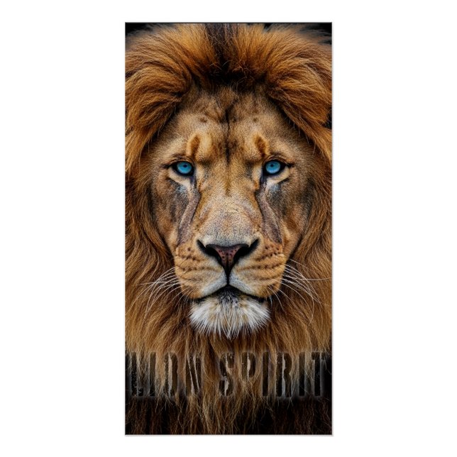Poster Majestic Lion Face with Blue Eyes | Wildlife Anima (Devant)