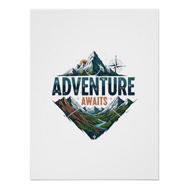 Poster Majestic Mountain & River Adventure Art Print (Devant)