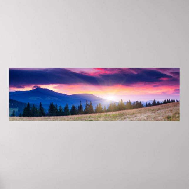 Poster Majestic mountains landscape under morning sky (Devant)