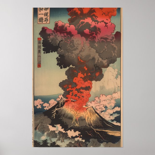 Poster Majestic Volcano Flames et Smoke Nature (Devant)