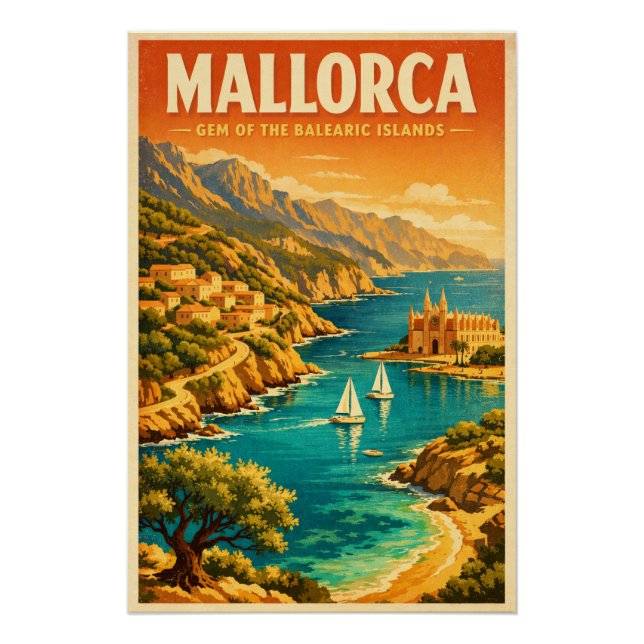 Poster Majorque, Espagne, dans un classique rétro (Devant)