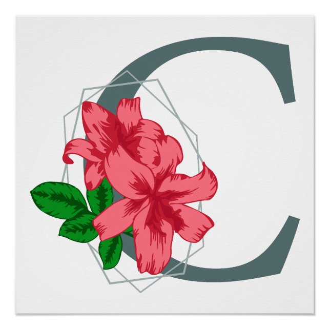 Poster Majuscule C monogramme floral (Devant)