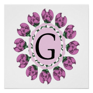 Poster Majuscule G monogramme floral