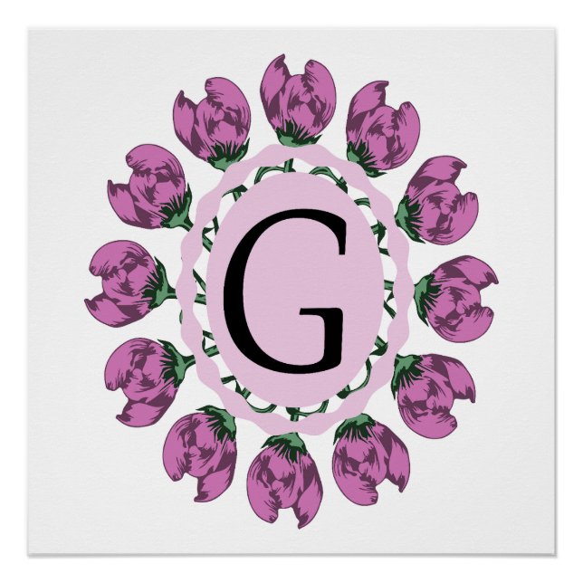 Poster Majuscule G monogramme floral (Devant)