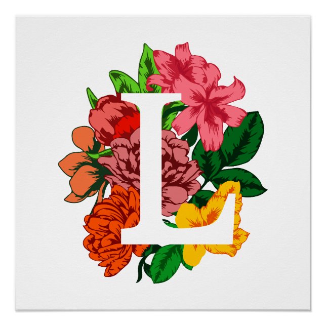 Poster Majuscule L monogramme floral (Devant)