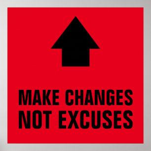 Poster Make Changes Not Excuses Inspirational Red Black