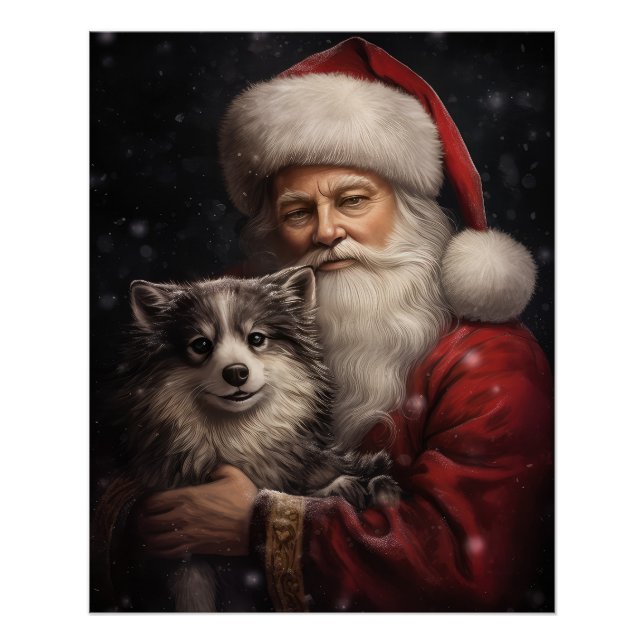 Poster Malamute d'Alaska avec Noël du Père Noël (Devant)