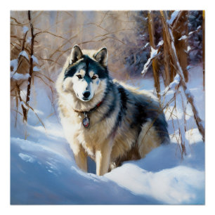 Poster Malamute d'Alaska Qu'il neige Noël