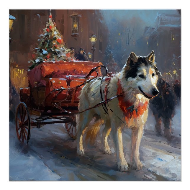 Poster Malamute d'Alaska Saison de Fêtes de Noël (Devant)