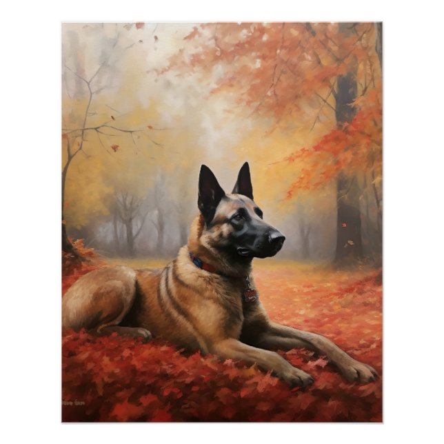 Poster Malinoi belge en automne Leaves Fall Inspire (Devant)