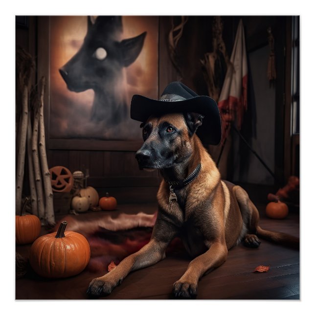 Poster Malinois Belge Citrouilles Halloween Épouvantable (Devant)
