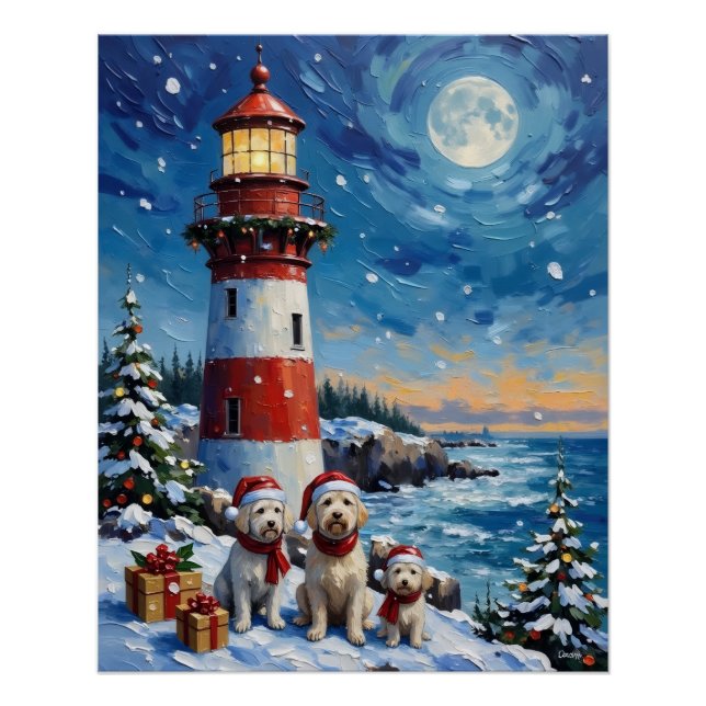 Poster Maltese Christmas Lighthouse Holiday (Devant)