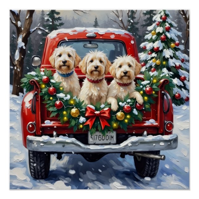 Poster Maltese Christmas Red Truck Holiday (Devant)