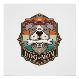 Poster Maman Chien Os Bandana Cadre Vintage_1
