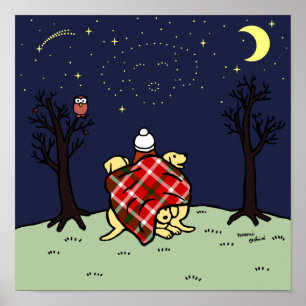 Poster Maman du Labrador jaune et Ciel étoilé