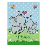 Maman et bébé éléphant mignons, personnalisé