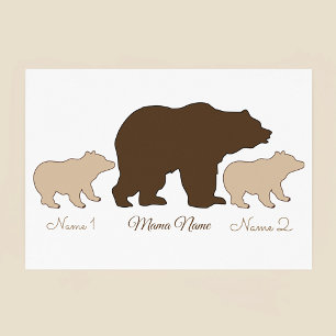 Poster Maman Ours Personnalisée Avec 2 Noms D'Enfants Cad