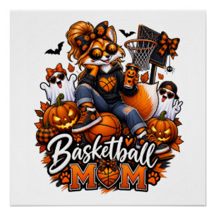 Poster Maman renard de basket-ball Halloween – Maman de h