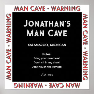 Poster Man Cave Sign Warning w Rules