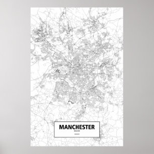 Poster Manchester, Angleterre (noir sur blanc)