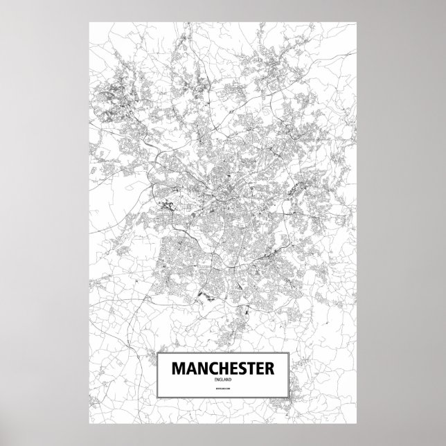 Poster Manchester, Angleterre (noir sur blanc) (Devant)