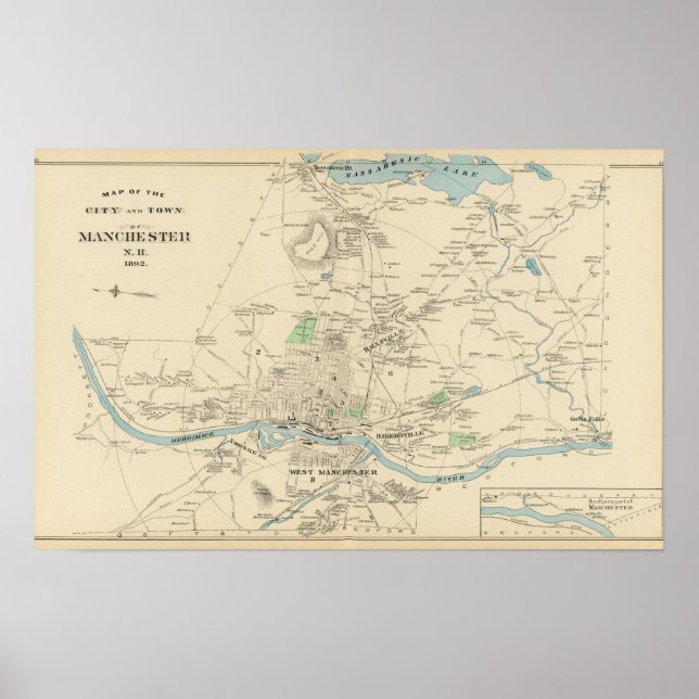 Poster Manchester, NH City, ville (Devant)