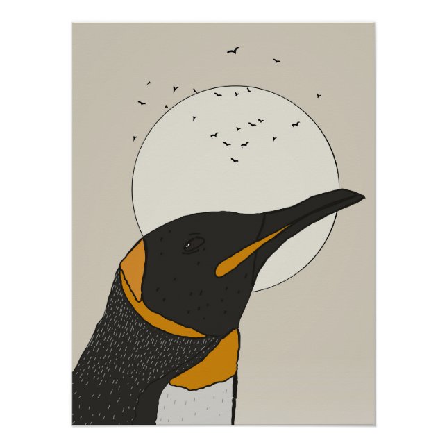 Poster Manchot solitaire sous la lune (Devant)