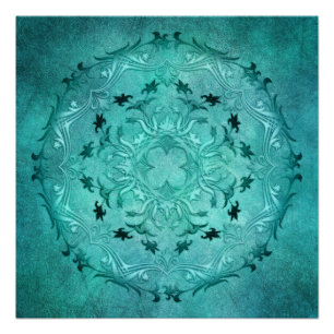 Poster Mandala à chair florale turquoise.