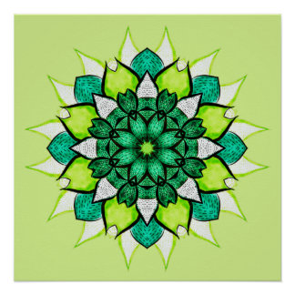 Poster Mandala Abstraite Fleur verte