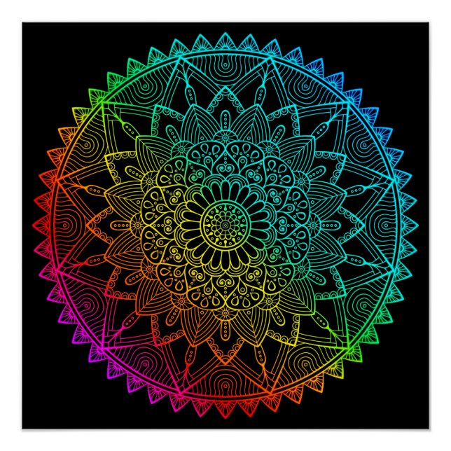 Poster Mandala Arc-en-ciel noir (Devant)