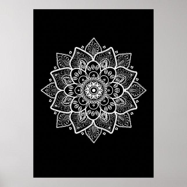 Poster Mandala blanc en noir (Devant)