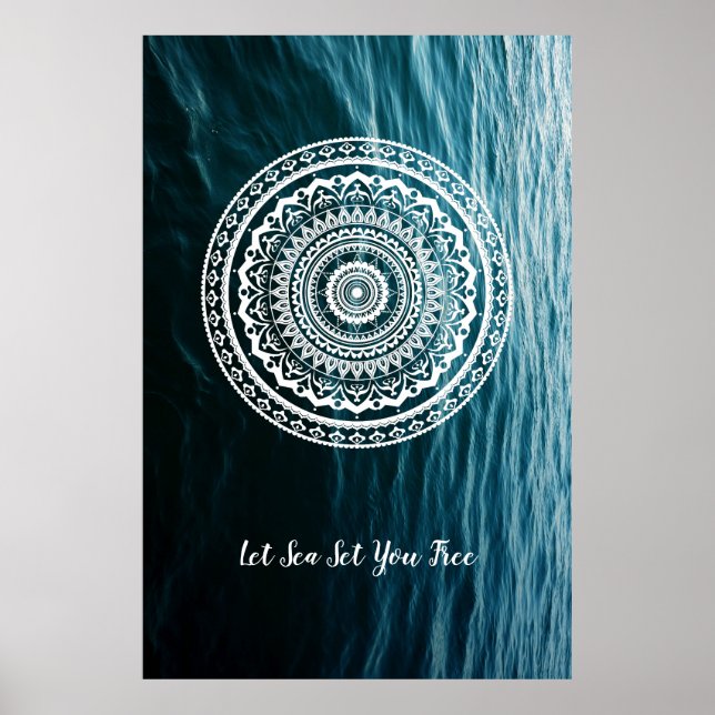 Poster Mandala Blanc Laissez la mer vous libérer (Devant)