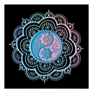 Poster Mandala bleu et rose